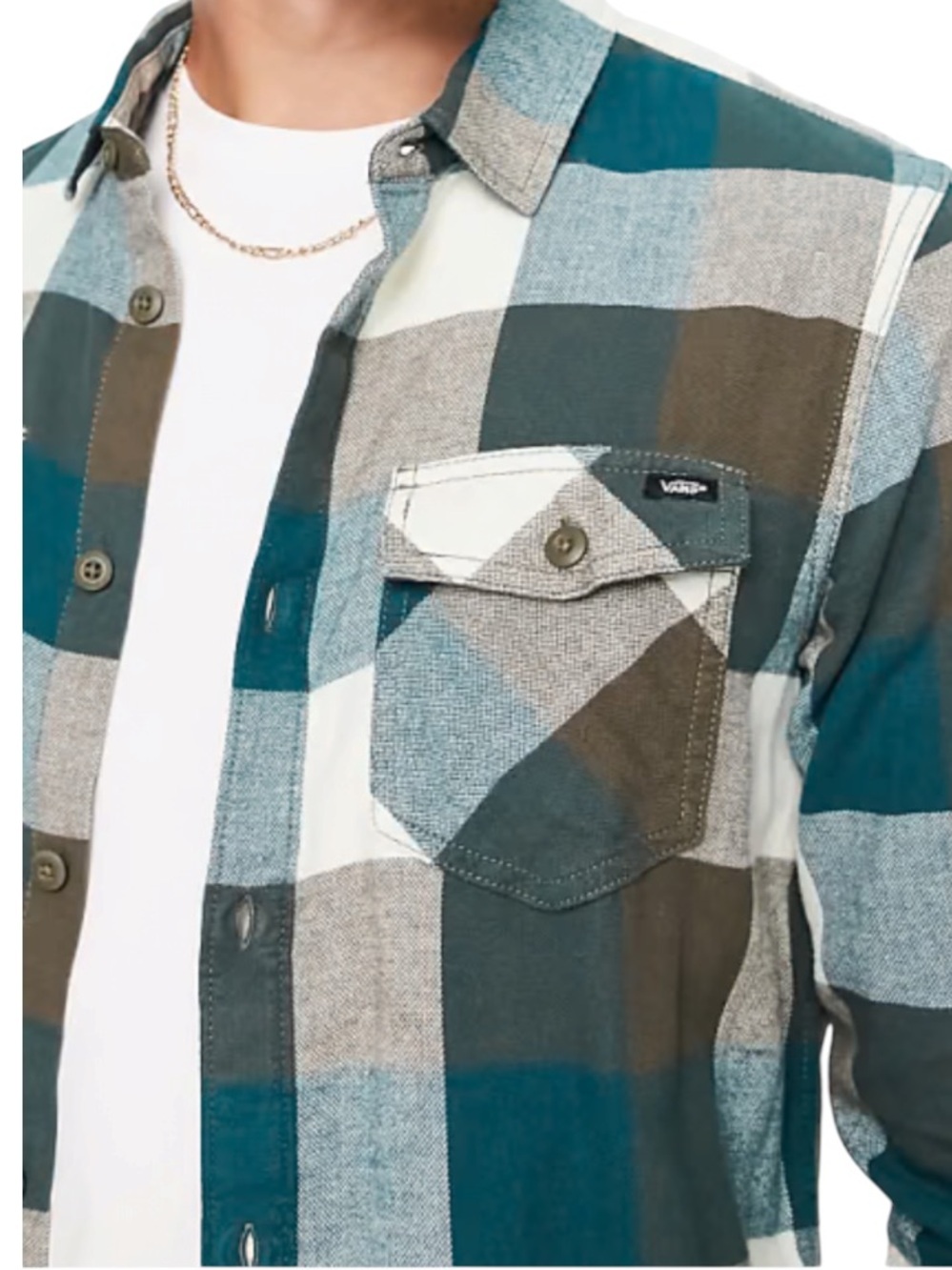 Vans Teal, Olive & Cream Plaid Button-Up Shirt